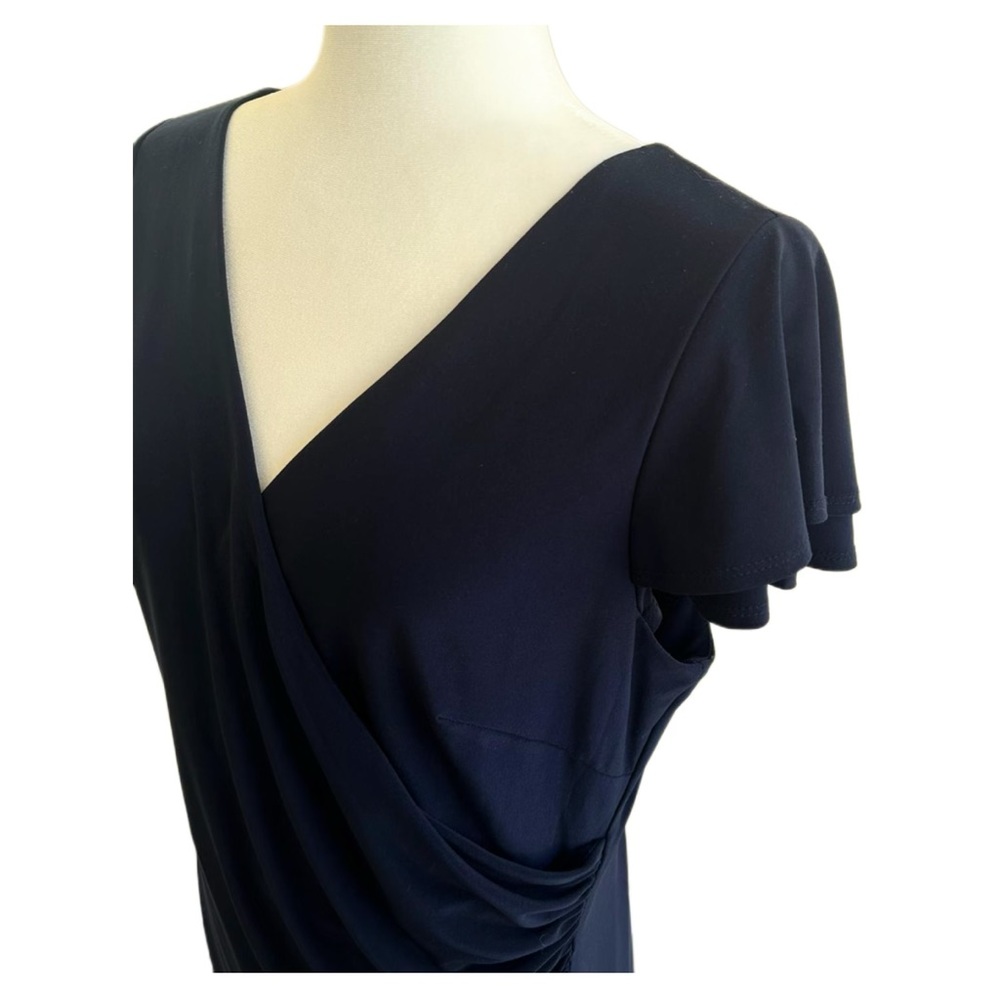 Lauren Ralph Lauren Navy Faux Wrap Ruffle Jersey Dress 14 NW #58 - Picture 6 of 11